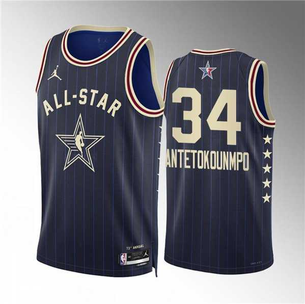 Mens 2024 All-Star #34 Giannis Antetokounmpo Navy Stitched Basketball Jersey